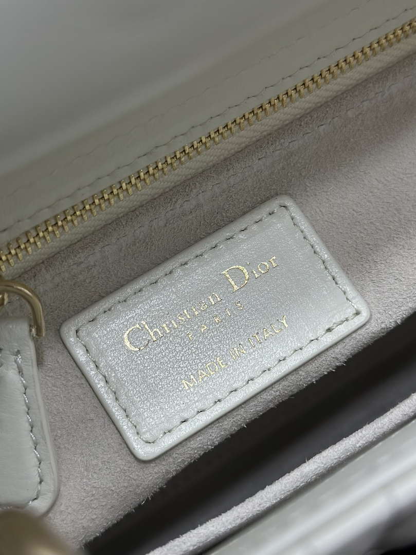 Dior M0531 Small Lady Dior Bag  White Cannage Lambskin with Gold-Finish Sun Studs