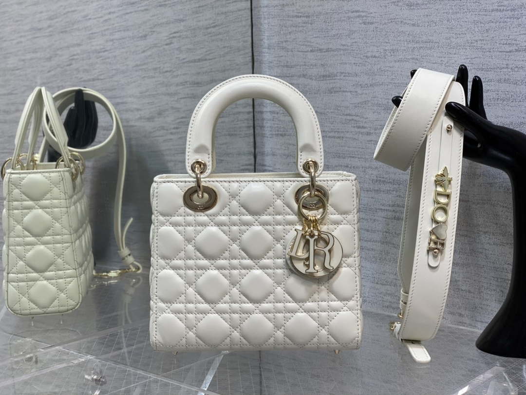 Dior M0531 Small Lady Dior Bag White Cannage with enamel buckle - Default Title - View 1