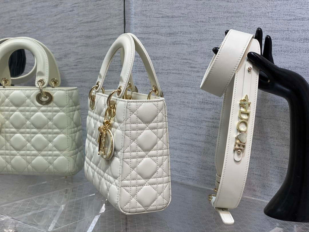 Dior M0531 Small Lady Dior Bag White Cannage with enamel buckle