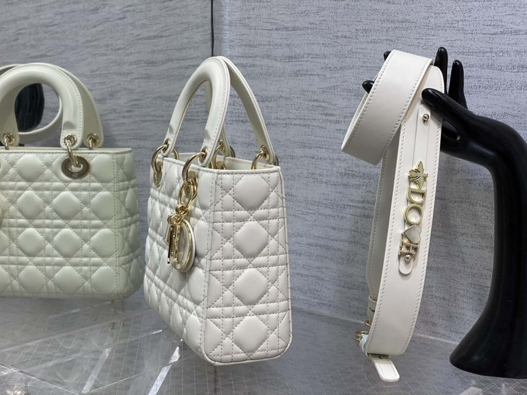 Dior M0531 Small Lady Dior Bag White Cannage with enamel buckle - Default Title - View 6