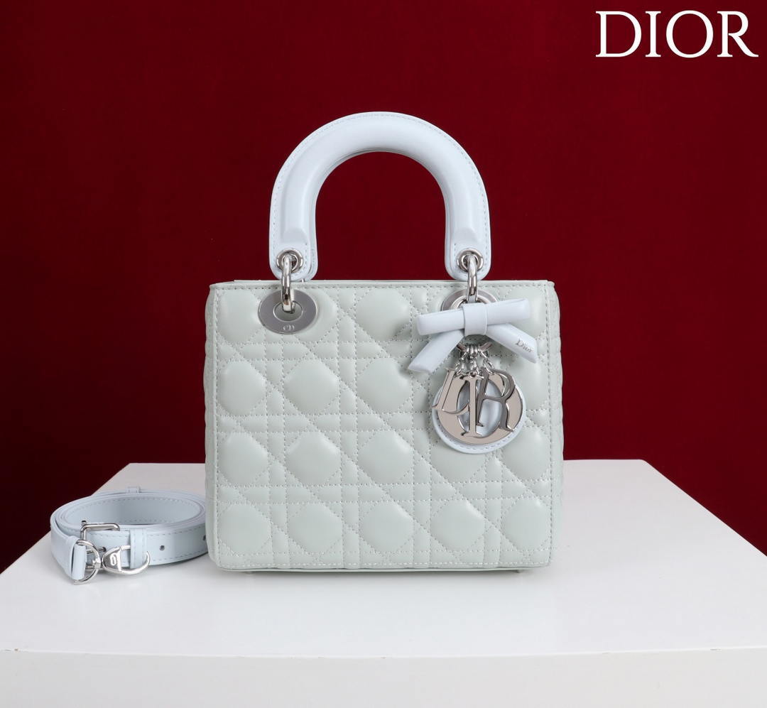 Dior M0531OUQA_M030 Small Lady Dior Bag with Light Blue Cannage Lambskin thin Strap