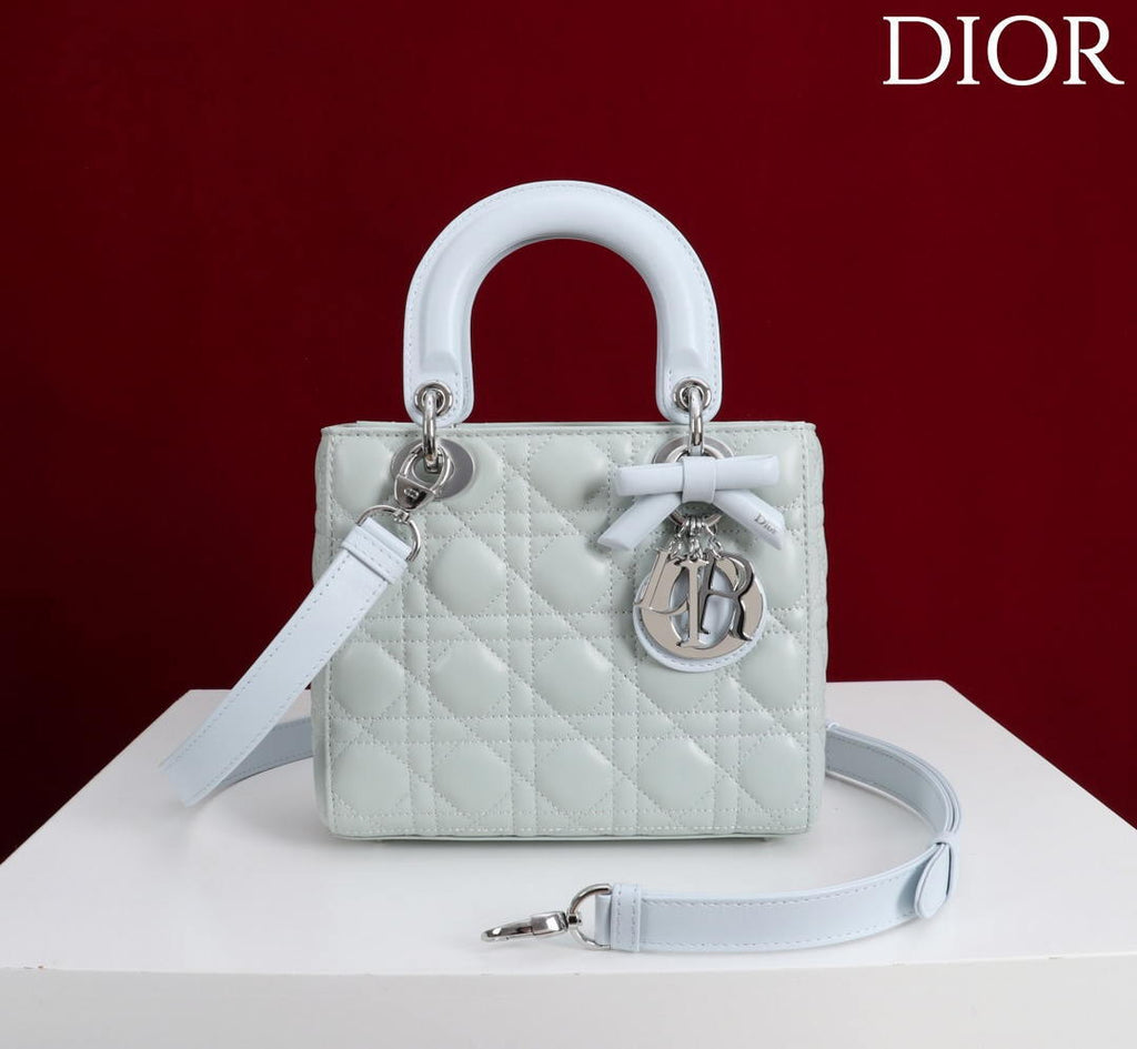 Dior M0531OUQA_M030 Small Lady Dior Bag with Light Blue Cannage Lambskin thin Strap
