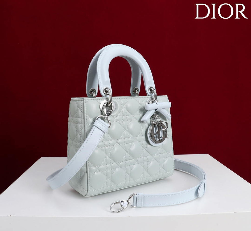 Dior M0531OUQA_M030 Small Lady Dior Bag with Light Blue Cannage Lambskin thin Strap