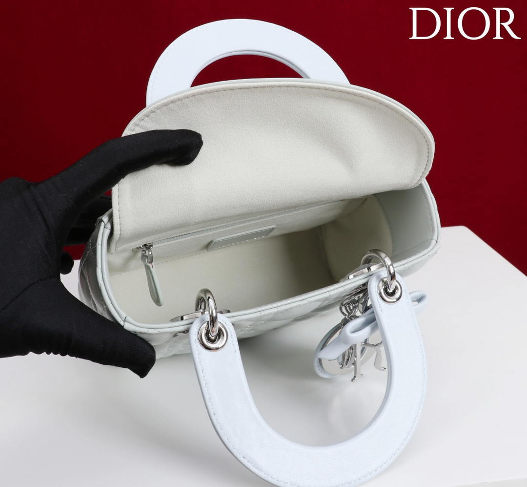 Dior M0531OUQA_M030 Small Lady Dior Bag with Light Blue Cannage Lambskin thin Strap