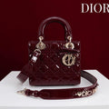Dior M0531OUQA_M030 Small Lady Dior Bag with patent leather Wine Red