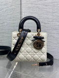 Dior M0531OUQA_M030 Small Lady Dior Bag with Strap Latte Cannage Lambskin Black Handle