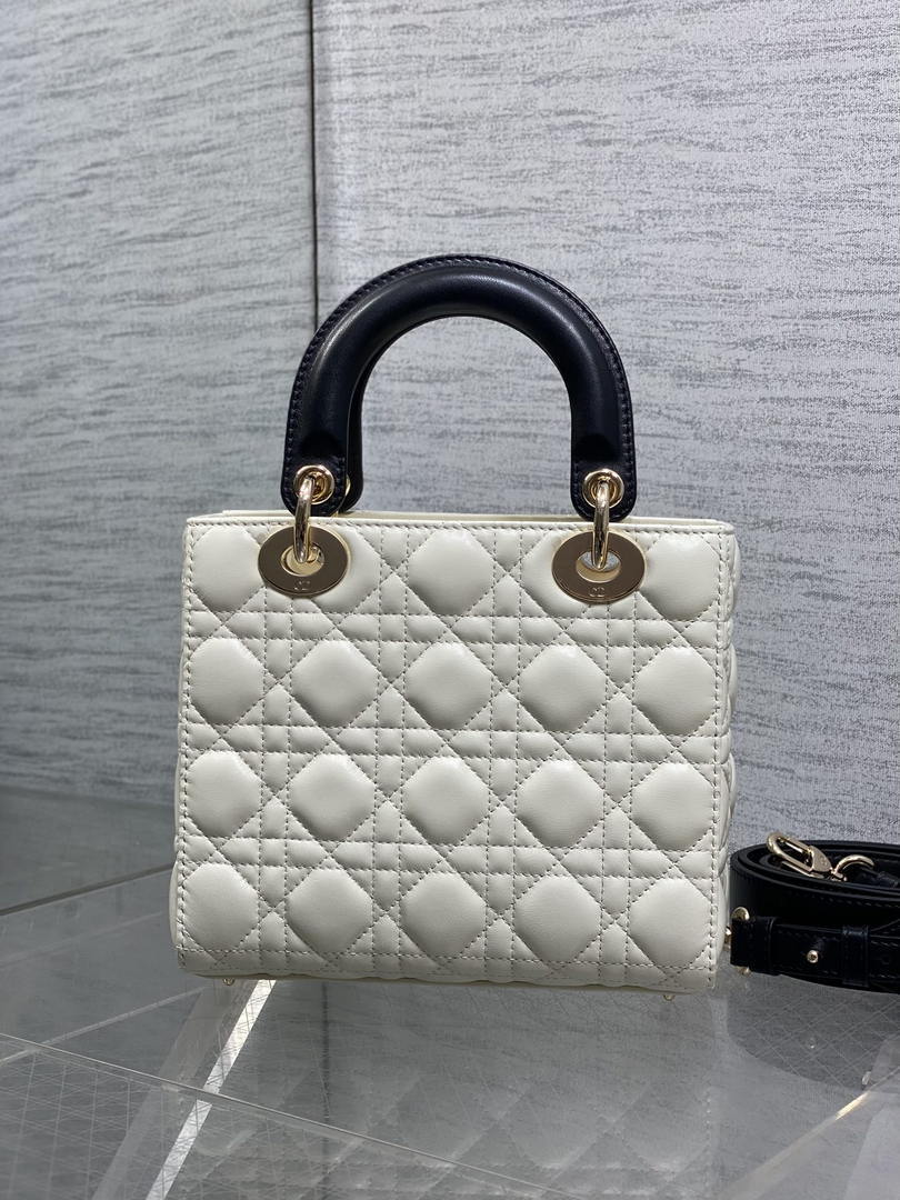 Dior M0531OUQA_M030 Small Lady Dior Bag with Strap Latte Cannage Lambskin Black Handle
