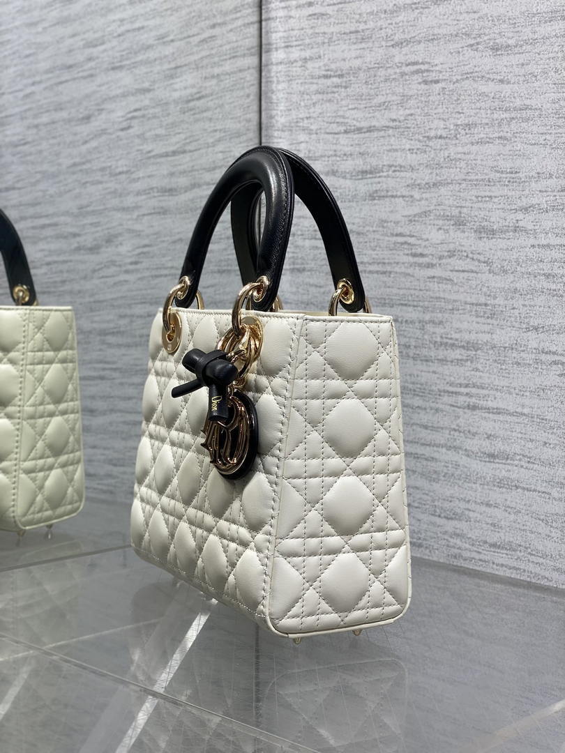 Dior M0531OUQA_M030 Small Lady Dior Bag with Strap Latte Cannage Lambskin Black Handle