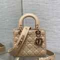 Dior M0531OUQA_M030 Small Lady Dior Bag with Strap Apricot Cannage Lambskin
