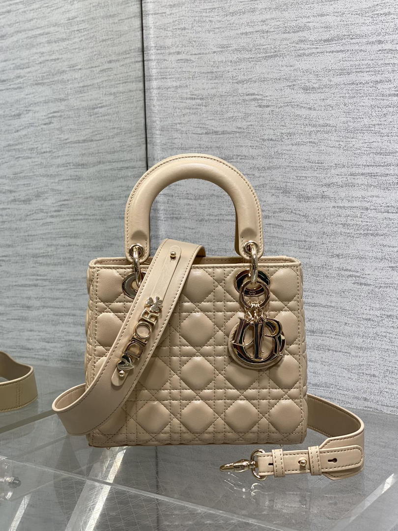 Dior M0531OUQA_M030 Small Lady Dior Bag with Strap Apricot Cannage Lambskin