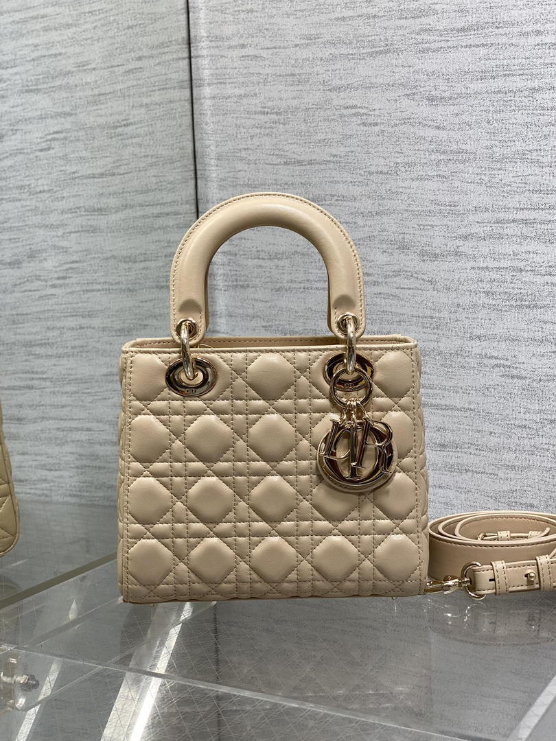 Dior M0531OUQA_M030 Small Lady Dior Bag with Strap Apricot Cannage Lambskin