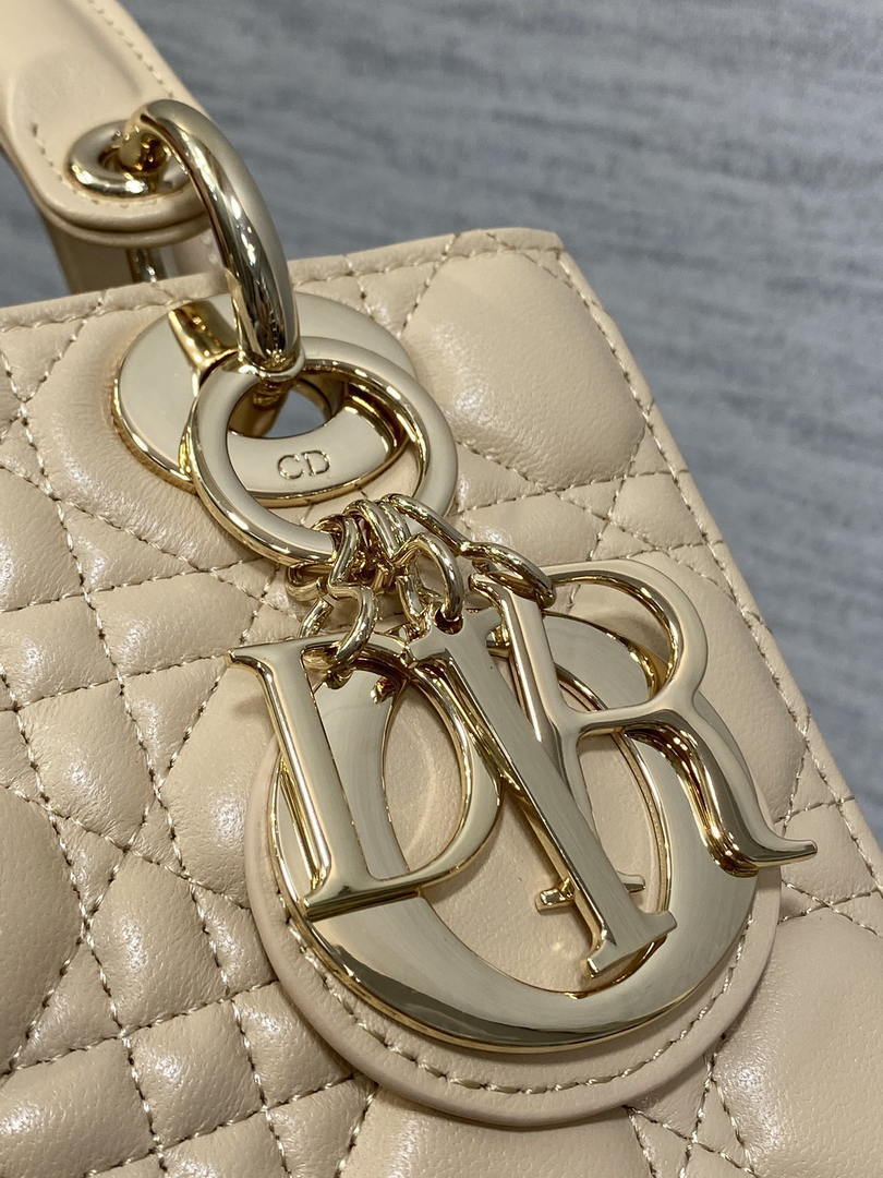 Dior M0531OUQA_M030 Small Lady Dior Bag with Strap Apricot Cannage Lambskin