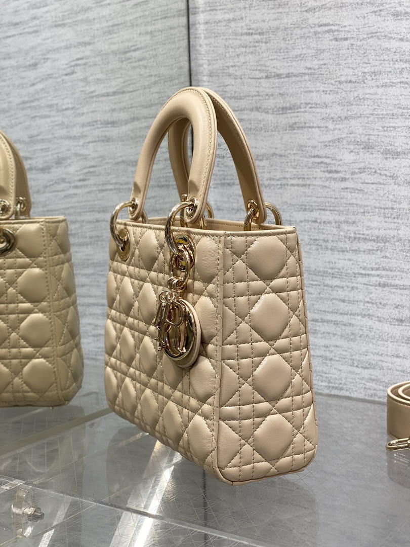 Dior M0531OUQA_M030 Small Lady Dior Bag with Strap Apricot Cannage Lambskin