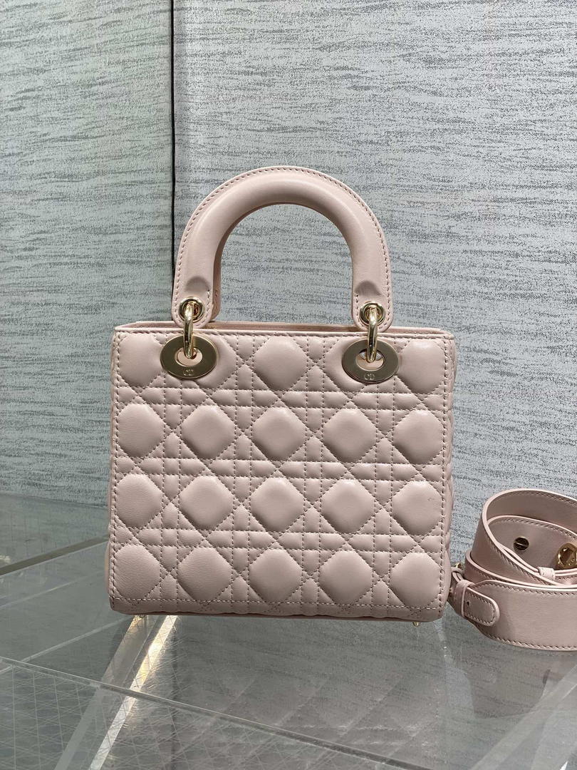 Dior M0531OUQA_M030 Small Lady Dior Bag with Strap Pink Cannage Lambskin