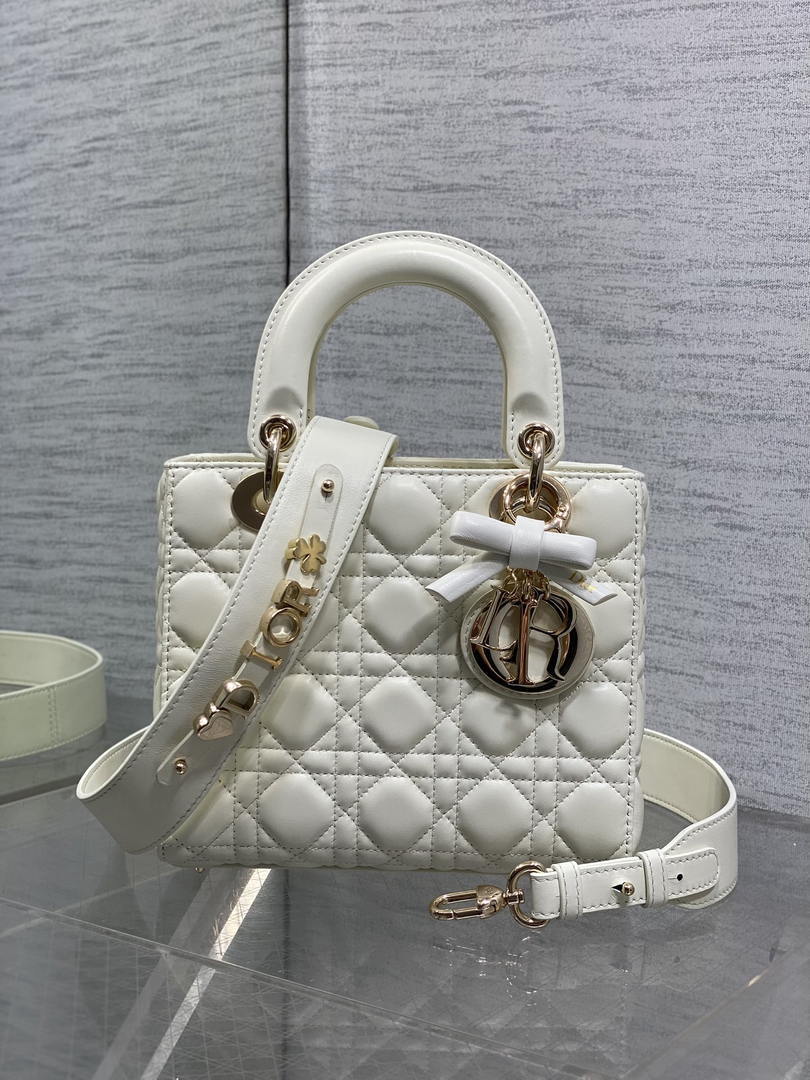 Dior M0531OUQA_M030 Small Lady Dior Bag with Strap Latte Cannage Lambskin