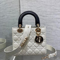 Dior M0531OUQA_M030 Small Lady Dior Bag with thin shoulder Strap Latte Cannage Lambskin Black Handle Gold