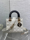 Dior M0531OUQA_M030 Small Lady Dior Bag with thin shoulder Strap Latte Cannage Lambskin Black Handle Gold