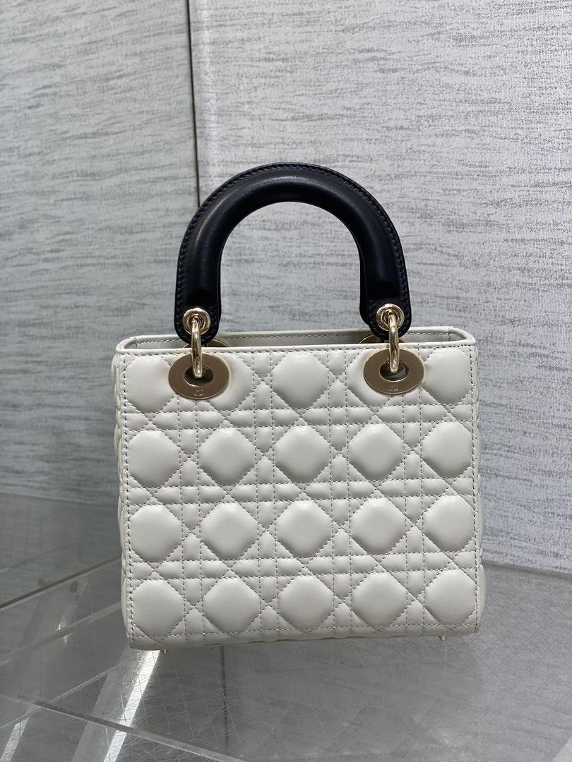 Dior M0531OUQA_M030 Small Lady Dior Bag with thin shoulder Strap Latte Cannage Lambskin Black Handle Gold