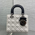 Dior M0531OUQA_M030 Small Lady Dior Bag with thin shoulder Strap Latte Cannage Lambskin Black Handle