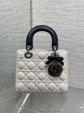 Dior M0531OUQA_M030 Small Lady Dior Bag with thin shoulder Strap Latte Cannage Lambskin Black Handle
