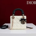 Dior M0531OUQA_M030 Small Lady Dior Bag with White Cannage Lambskin Gold Chain