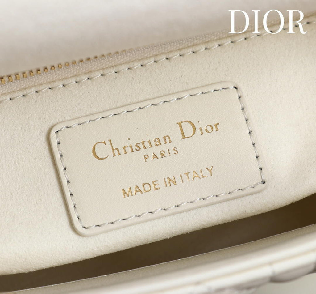 Dior M0531OUQA_M030 Small Lady Dior Bag with White Cannage Lambskin Gold Chain