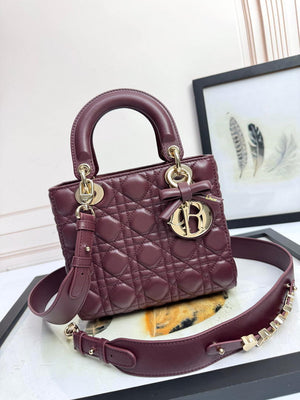 Dior M0531OUQA_M030 Small Lady Dior Bag with Wine Red Cannage Lambskin - Default Title - View 1