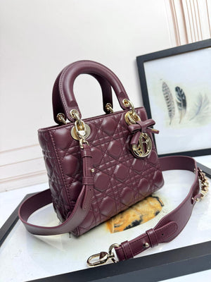 Dior M0531OUQA_M030 Small Lady Dior Bag with Wine Red Cannage Lambskin - Default Title - View 2