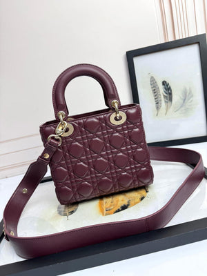 Dior M0531OUQA_M030 Small Lady Dior Bag with Wine Red Cannage Lambskin - Default Title - View 3