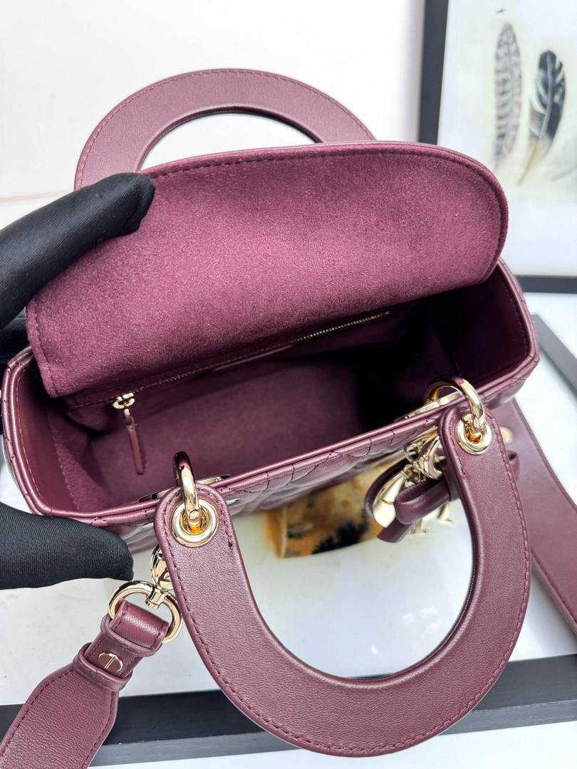 Dior M0531OUQA_M030 Small Lady Dior Bag with Wine Red Cannage Lambskin - Default Title - View 5