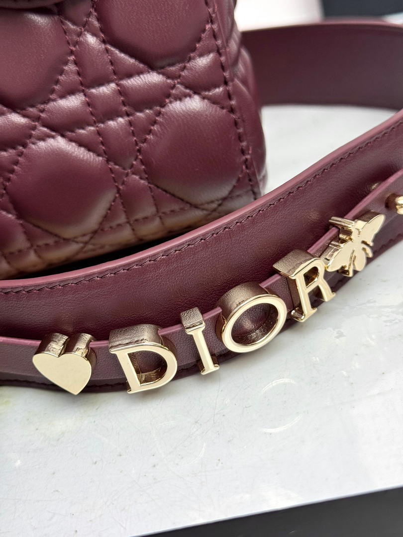 Dior M0531OUQA_M030 Small Lady Dior Bag with Wine Red Cannage Lambskin