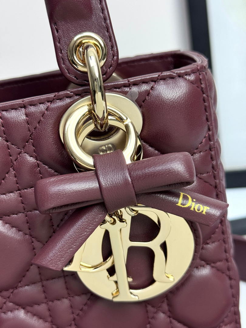 Dior M0531OUQA_M030 Small Lady Dior Bag with Wine Red Cannage Lambskin - Default Title - View 9