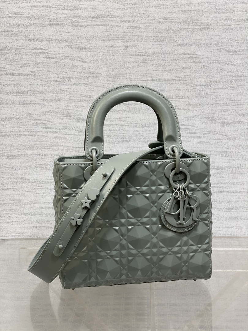 Dior M0538 Small Lady Dior Bag Matte Gray Cannage Calfskin with Diamond Motif - Small 20 cm - View 1