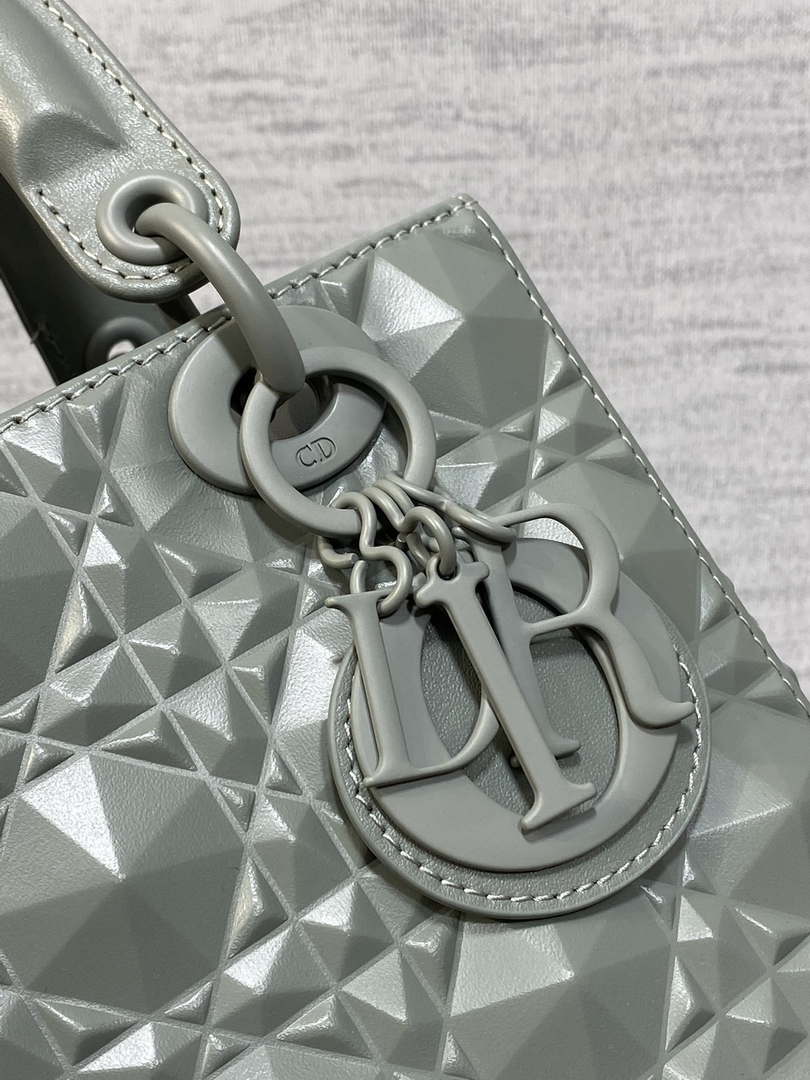 Dior M0538 Small Lady Dior Bag Matte Gray Cannage Calfskin with Diamond Motif