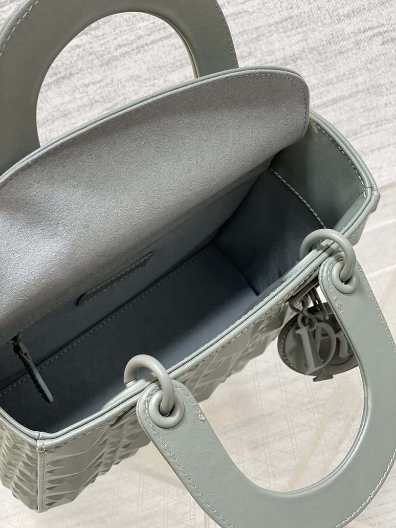 Dior M0538 Small Lady Dior Bag Matte Gray Cannage Calfskin with Diamond Motif