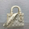 Dior M0538 Small Lady Dior Bag Matte White Cannage Calfskin with Diamond Motif - Small 20 cm - View 1