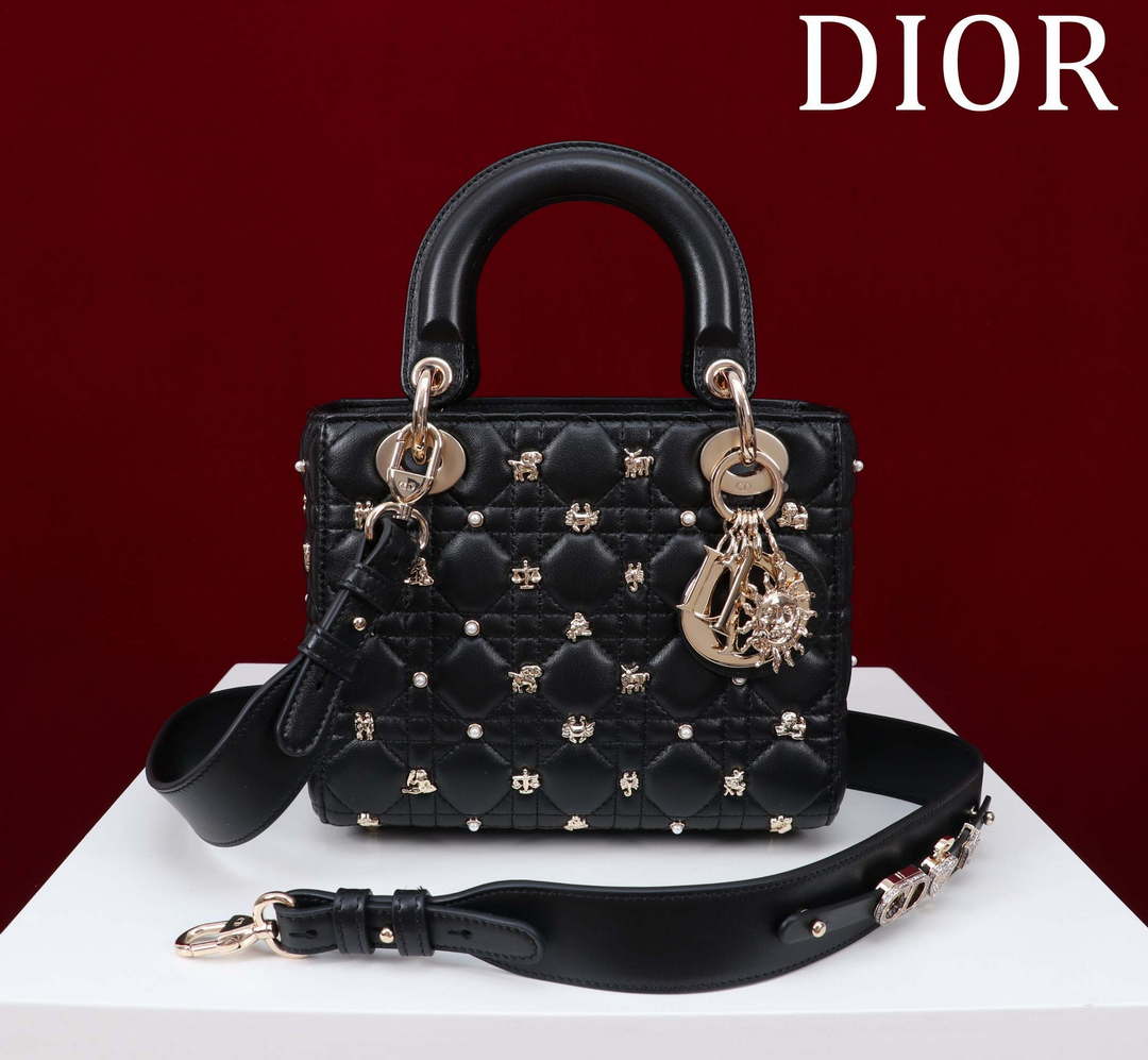 Dior M0538 Small Lady Dior My ABCDior Bag Black Cannage Lambskin with Gold-Finish - Default Title - View 1
