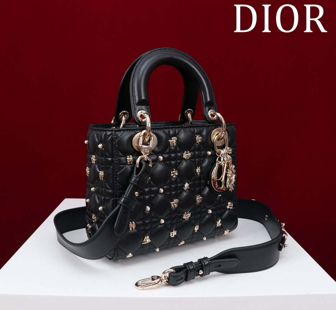 Dior M0538 Small Lady Dior My ABCDior Bag Black Cannage Lambskin with Gold-Finish