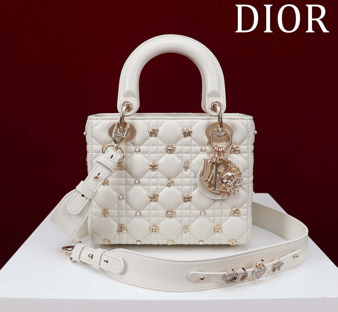Dior M0538 Small Lady Dior My ABCDior Bag Latte Cannage Lambskin with Gold-Finish - Default Title - View 1