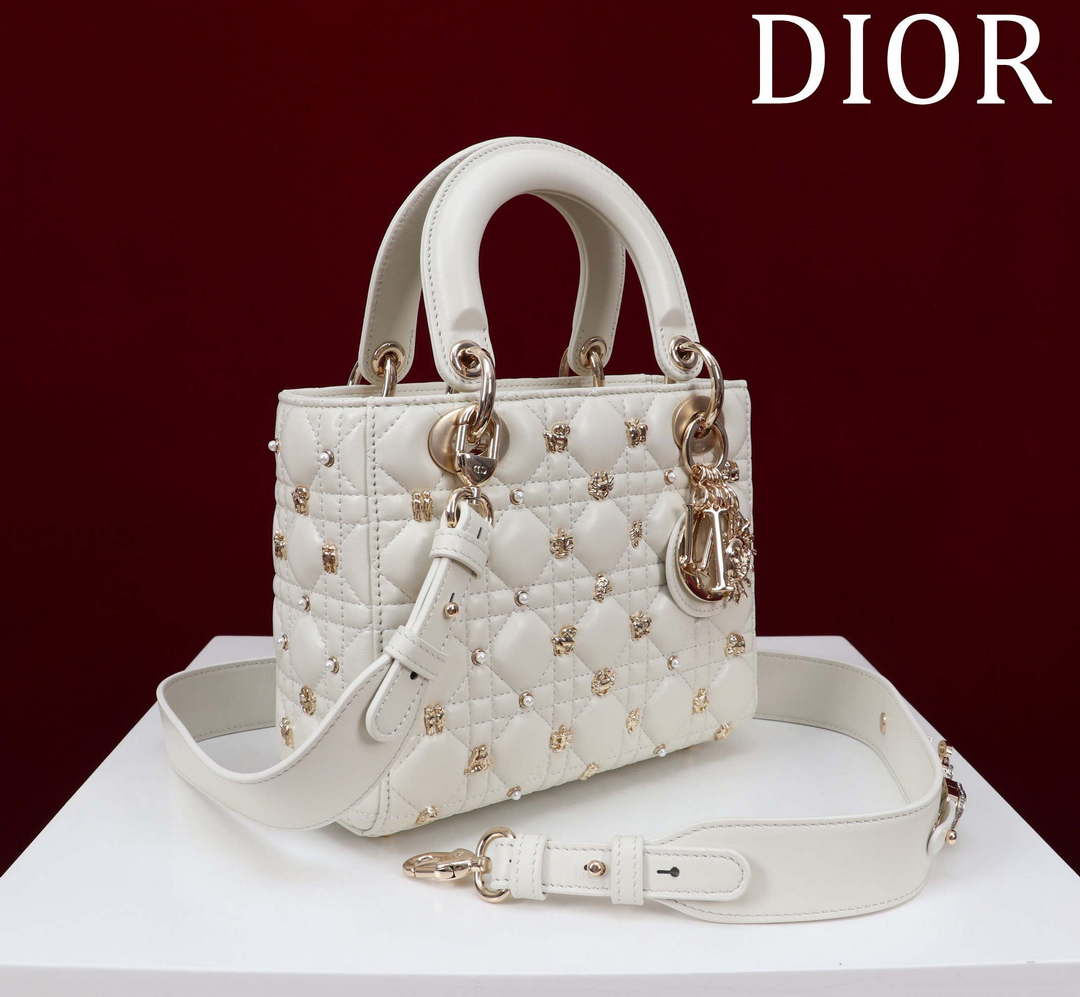 Dior M0538 Small Lady Dior My ABCDior Bag Latte Cannage Lambskin with Gold-Finish - Default Title - View 2