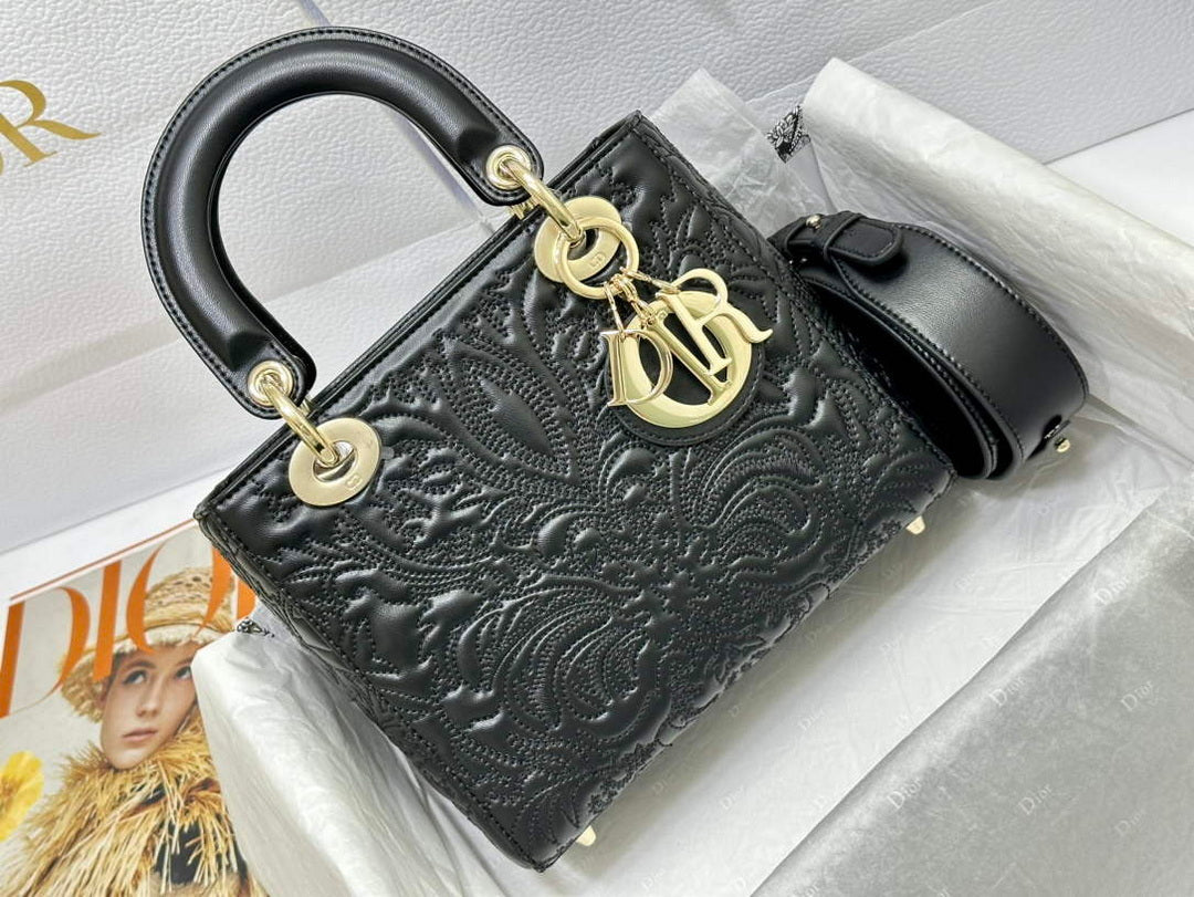 Dior M0538 Small Lady Dior My ABCDIOR Bag Latte Quilted-Effect Lambskin Black - Default Title - View 1