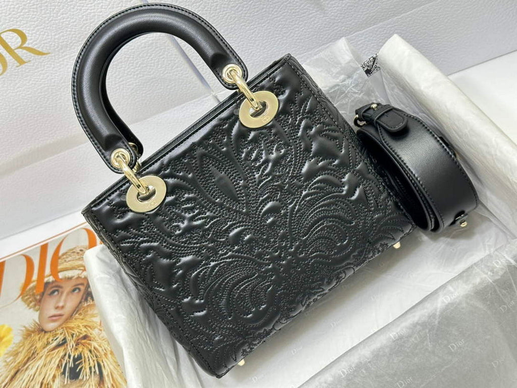 Dior M0538 Small Lady Dior My ABCDIOR Bag Latte Quilted-Effect Lambskin Black