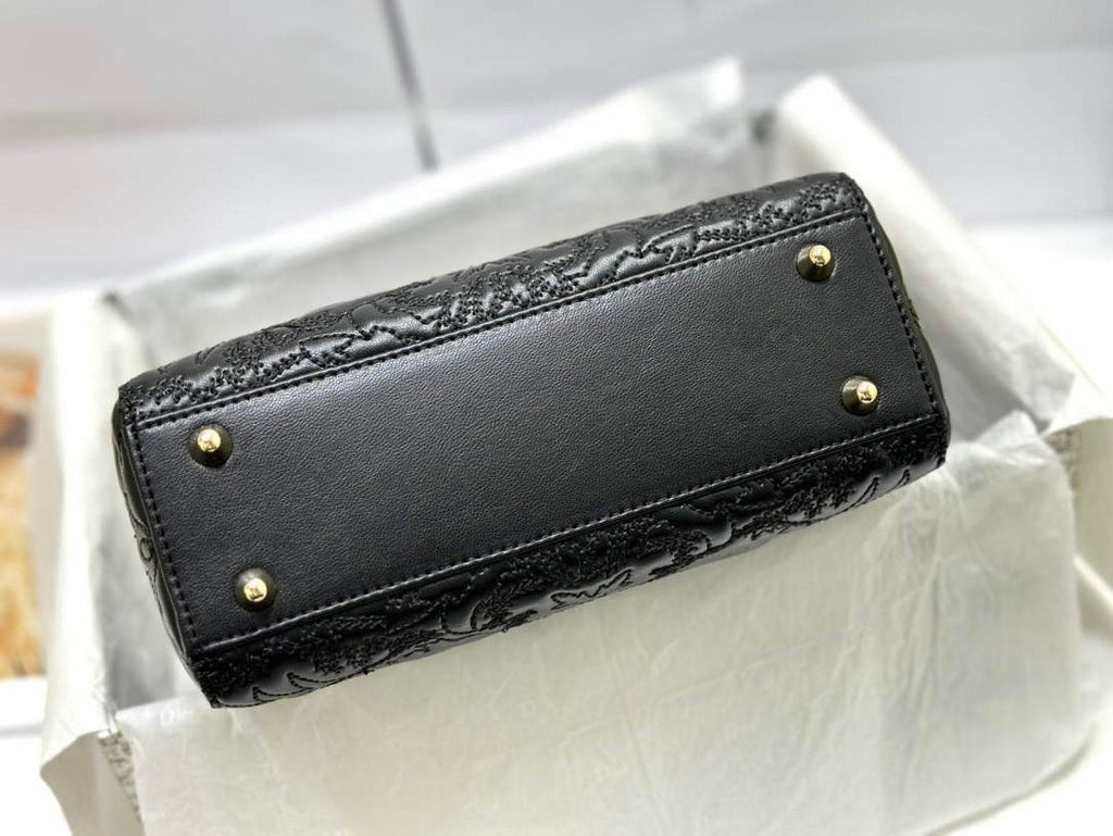 Dior M0538 Small Lady Dior My ABCDIOR Bag Latte Quilted-Effect Lambskin Black