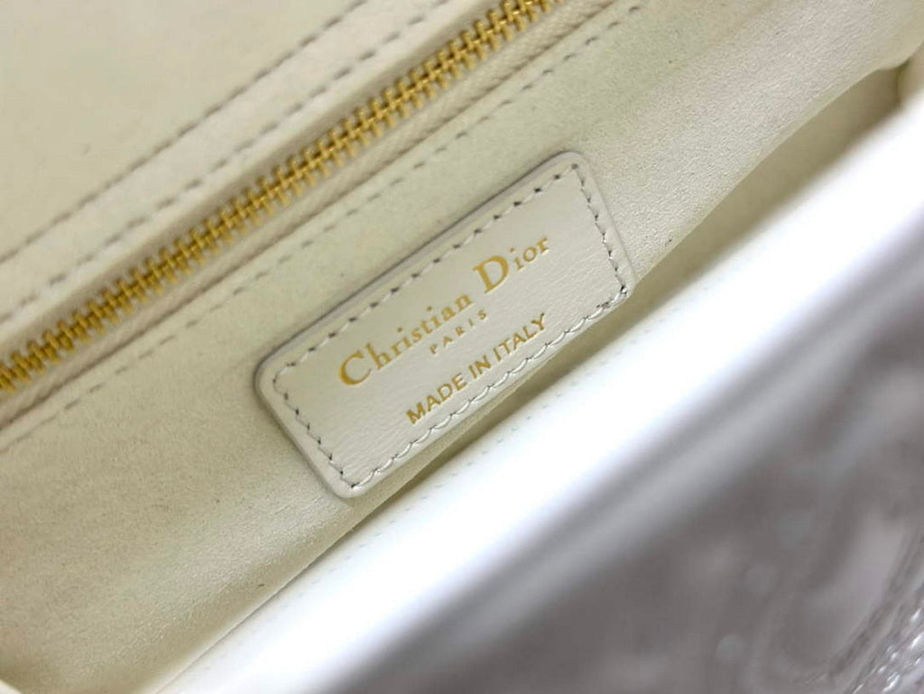 Dior M0538 Small Lady Dior My ABCDIOR Bag Latte Quilted-Effect Lambskin White