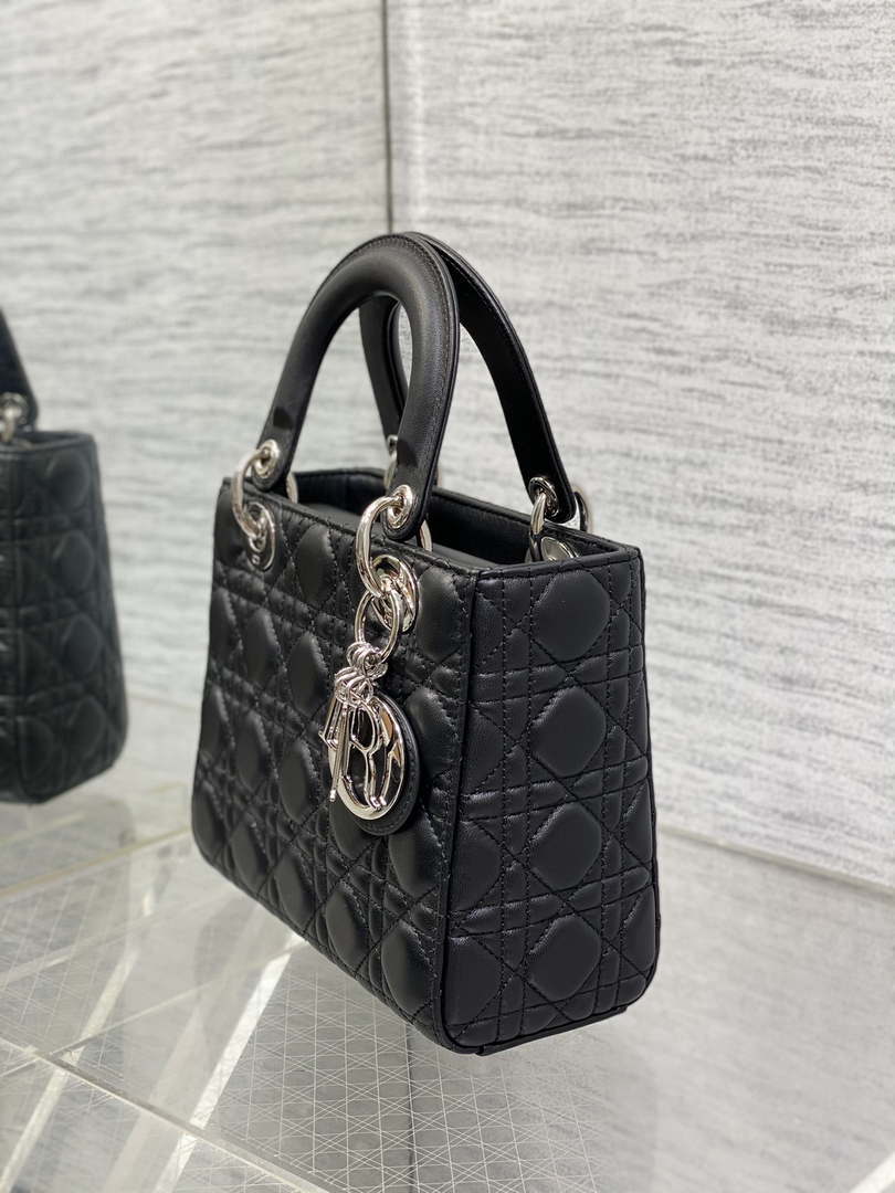 Dior M0538 Small Lady My ABCDior Bag Black Cannage Lambskin Silver