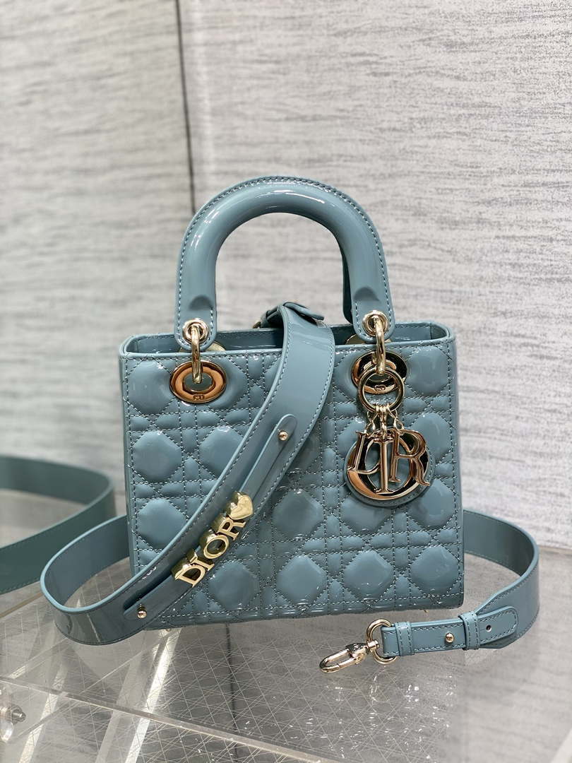 Dior M0538 Small Lady My ABCDior Bag Lake Blue Patent Cannage Calfskin