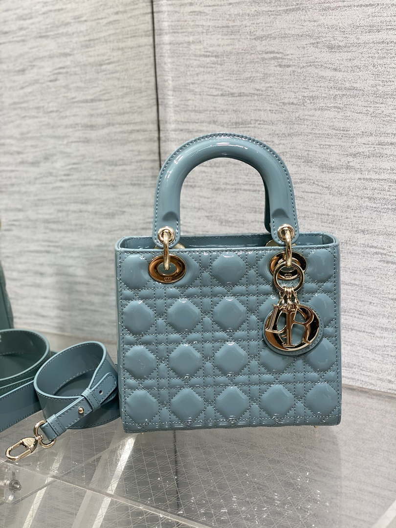 Dior M0538 Small Lady My ABCDior Bag Lake Blue Patent Cannage Calfskin