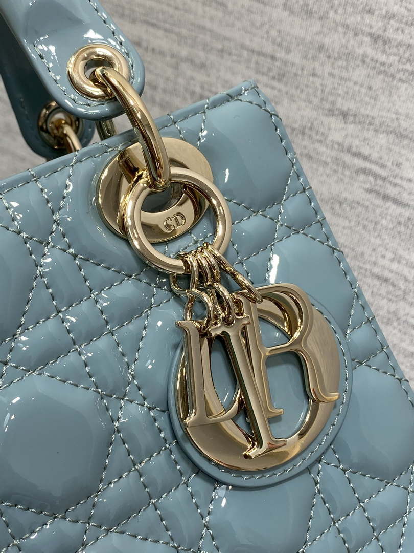 Dior M0538 Small Lady My ABCDior Bag Lake Blue Patent Cannage Calfskin - Default Title - View 3