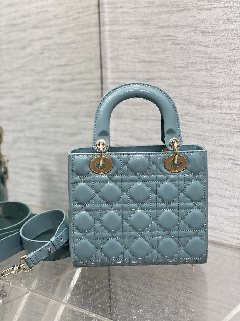 Dior M0538 Small Lady My ABCDior Bag Lake Blue Patent Cannage Calfskin