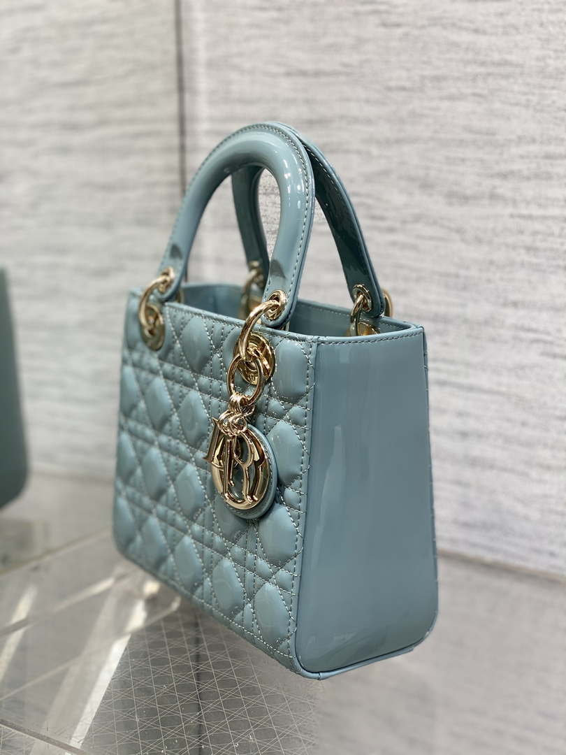 Dior M0538 Small Lady My ABCDior Bag Lake Blue Patent Cannage Calfskin